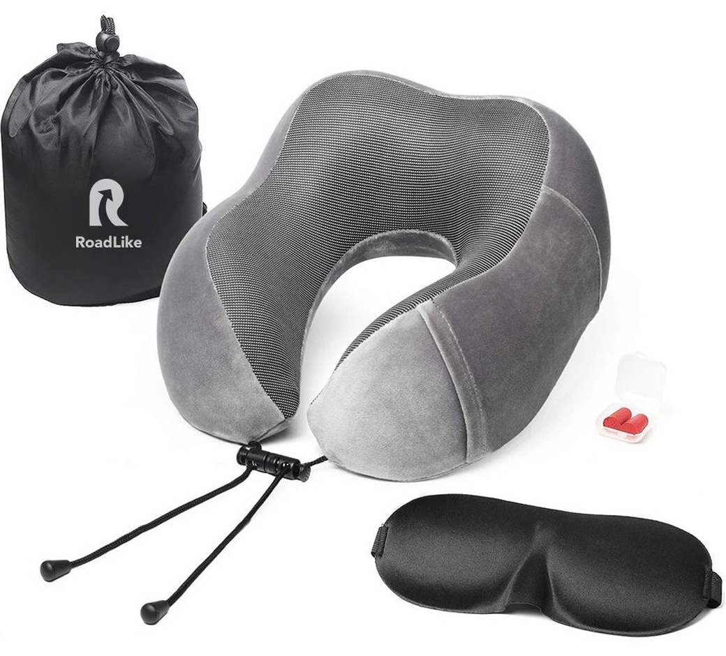 Подушка для путешествий Roadlike Travel Kit Velvet с эффектом памяти, серый фото