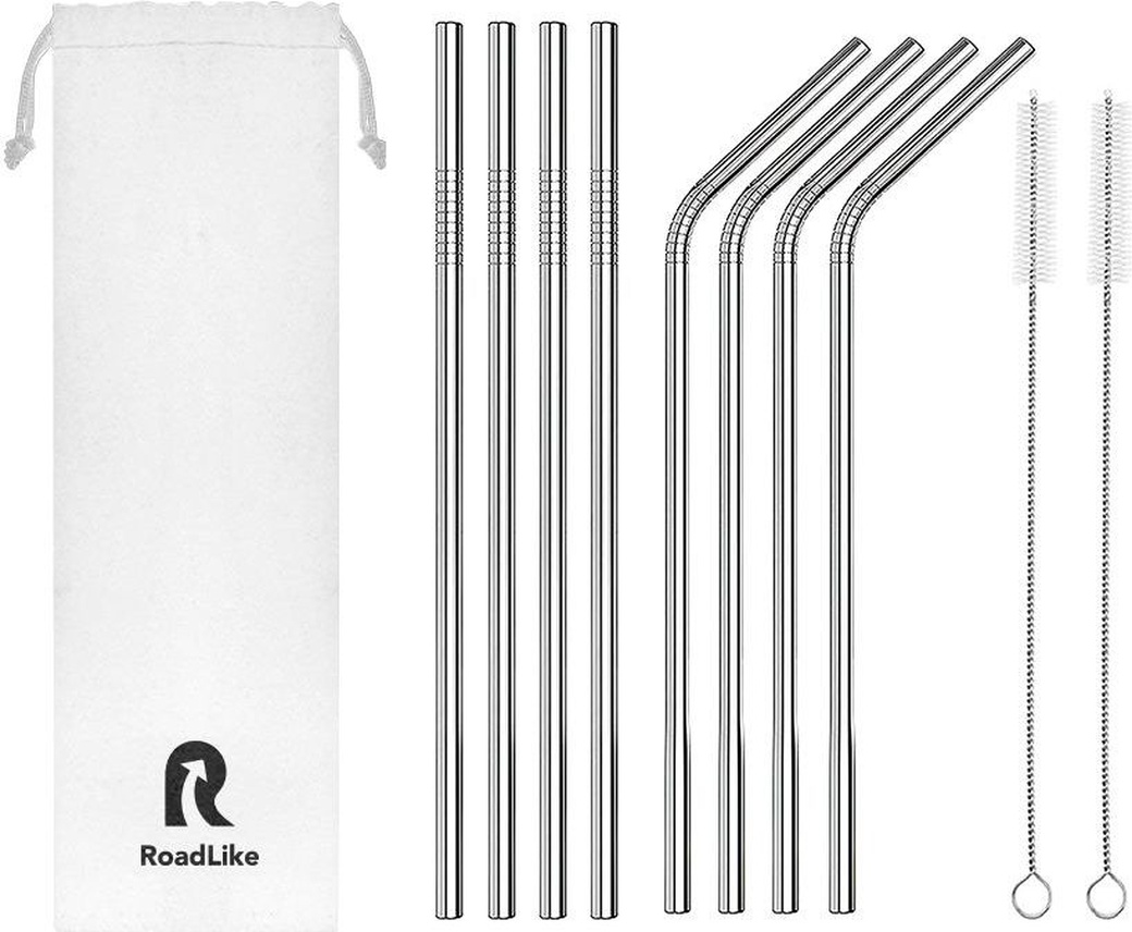 Многоразовые металлические трубочки RoadLike 8шт. в наборе фото
